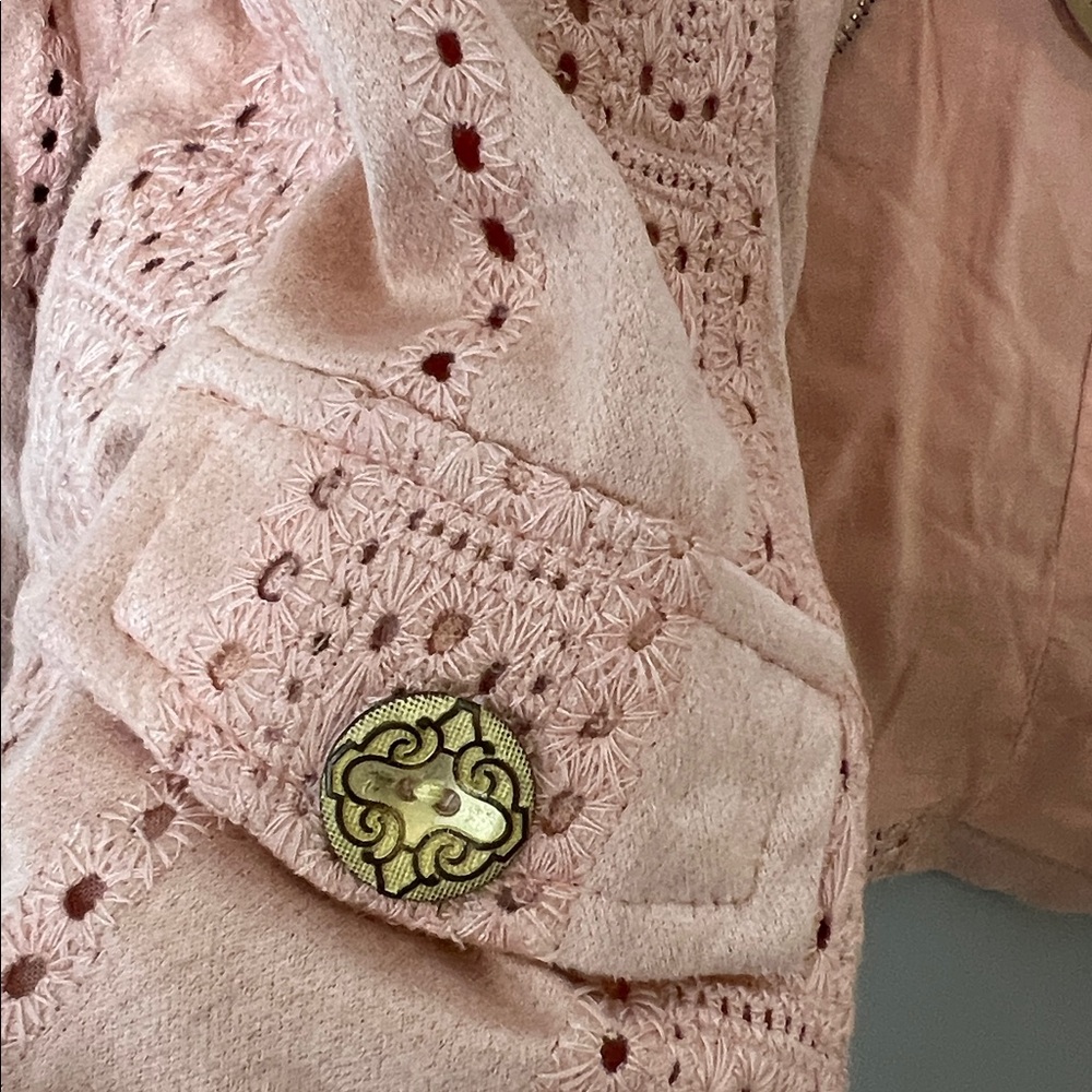 Jaase Jodi Jacket Blush Pink Eyelet Moto suede Western Boho Cropped Lace NEW - Picture 6 of 6